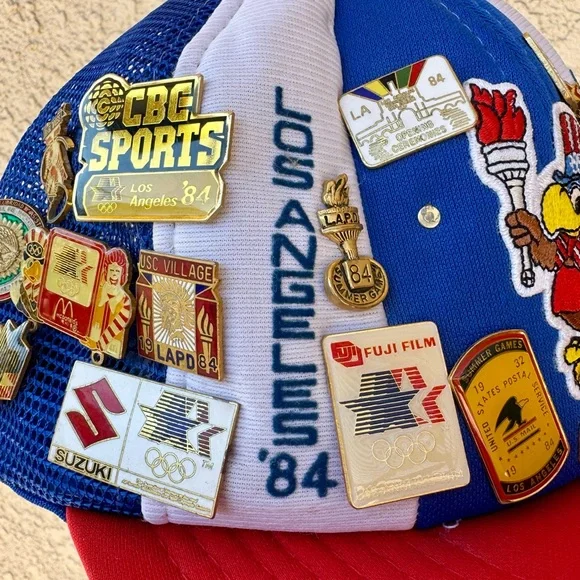 Vtg 1984 LA Olympics Hat W/vtg Olympics Pin’s USA certified